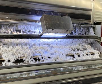 Cotton bolls pass through the Visual Inspection and Plastic Removal system