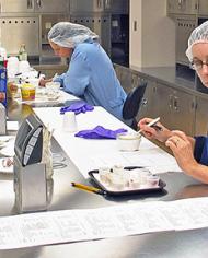 ARS food technologists perform a sensory panel taste test of catfish samples.