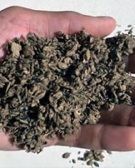 A hand holding municipal solid waste fiber